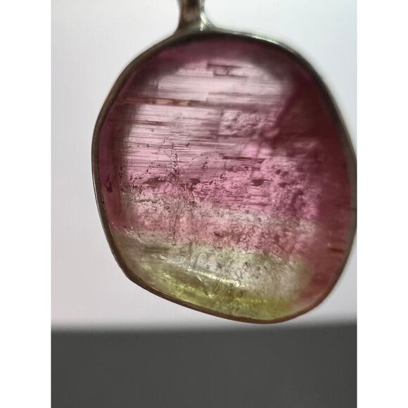 NEW watermelon bi color tourmaline sterling silver pendant 1.24 grams - Picture 6 of 8